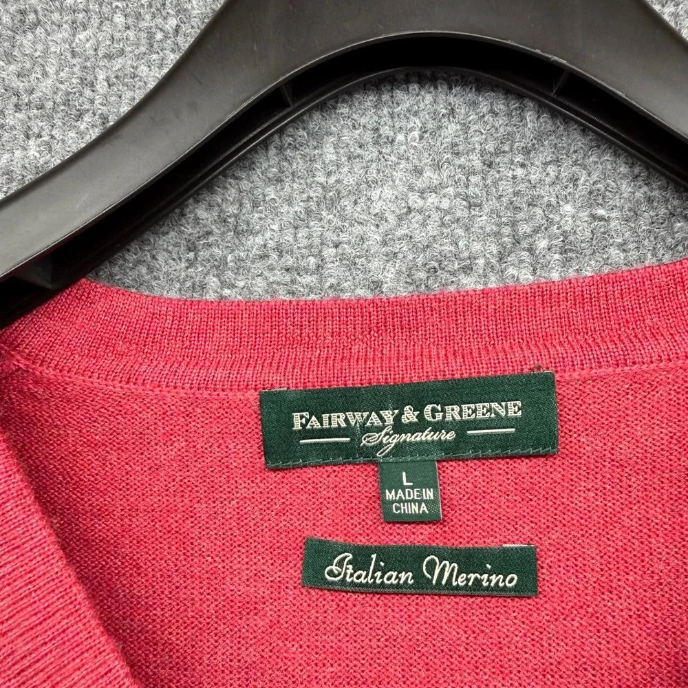 Fairway & Greene Signature Italian Merino Wool V‎ Neck Sweater Men's Large Red